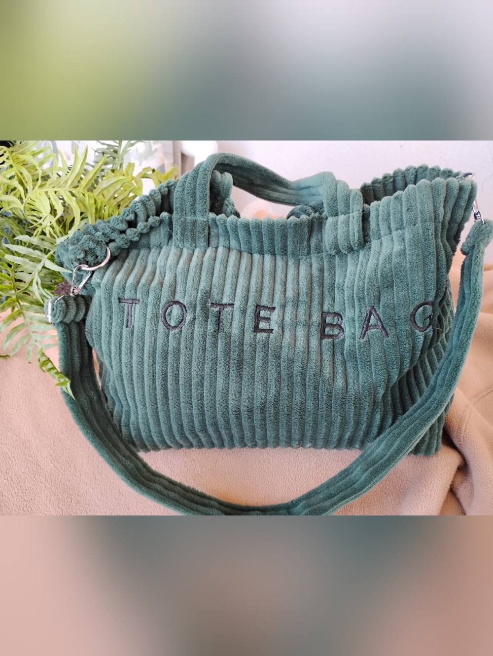 Corduroy Tote Bag in Dark Teal